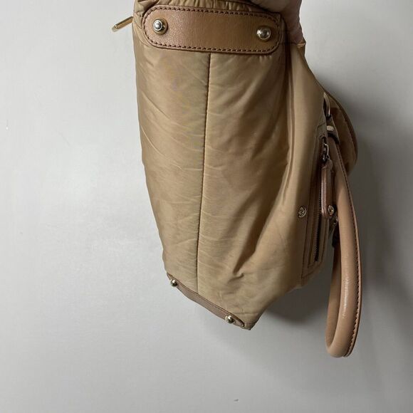 TODS Shoulder Bag Brown Nylon Leather Trimmed 3 Exterior Zip Pockets Tote - Picture 4 of 12